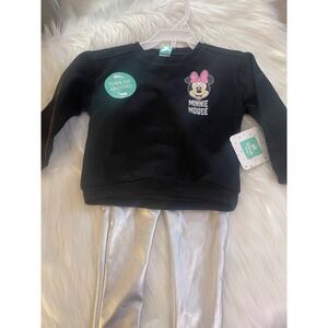 Disney Baby Minnie 24M Black Sweatshirt  & Silver Faux Leather Leggings  Set